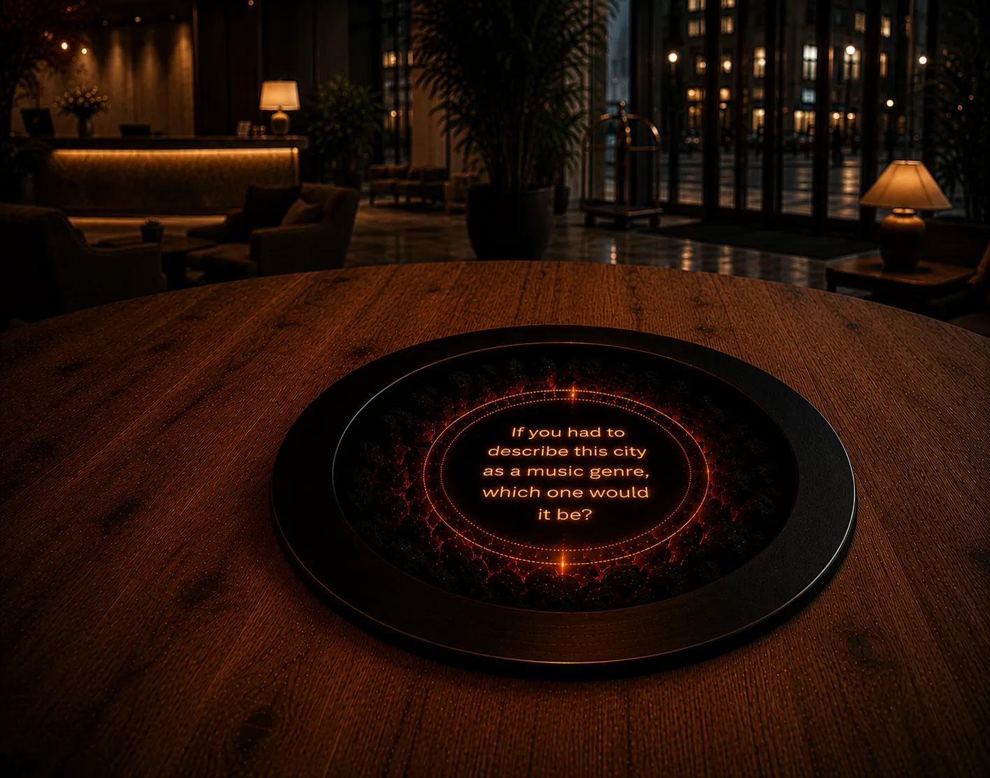 A place-specific conversation starter shown on the table in Hotel.