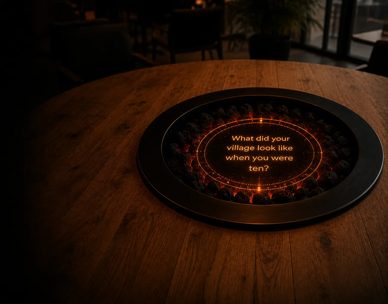 Visualisation of an English conversation starter appearing on the Hearth screen.